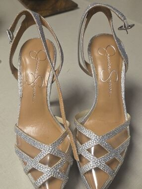 Jessica Simpson Silver Glitter Slingback Sandals